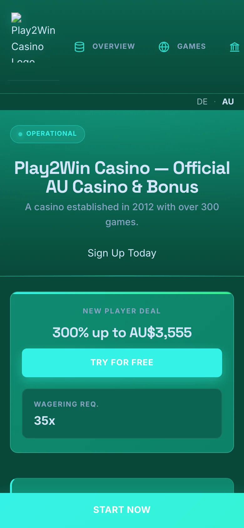 Play2Win Casino mobile lobby screenshot